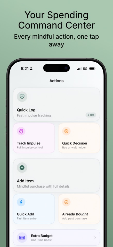 Actions command center with impulse tools and quick actions